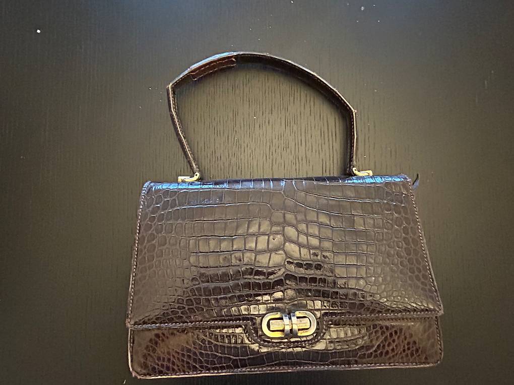 Sac à Main Vintage En Crocodile Marron - Style Soirée, Occasion Très Bon état (légers Signes D'usure)