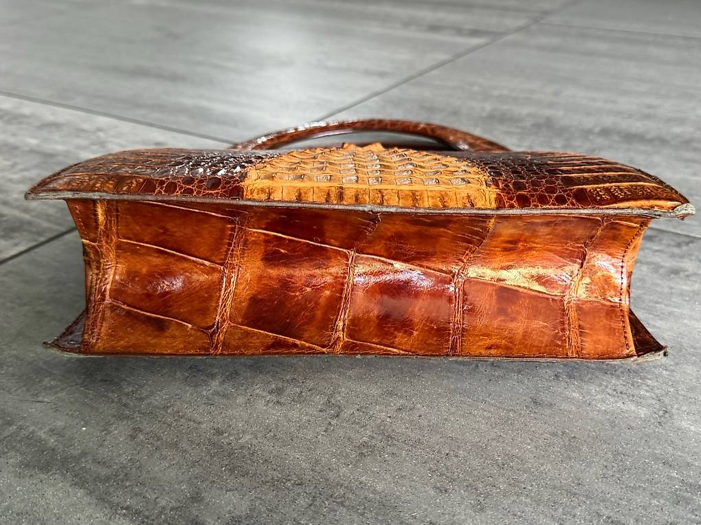 Sac à main cuir de crocodile véritable années 50/60 Canton
