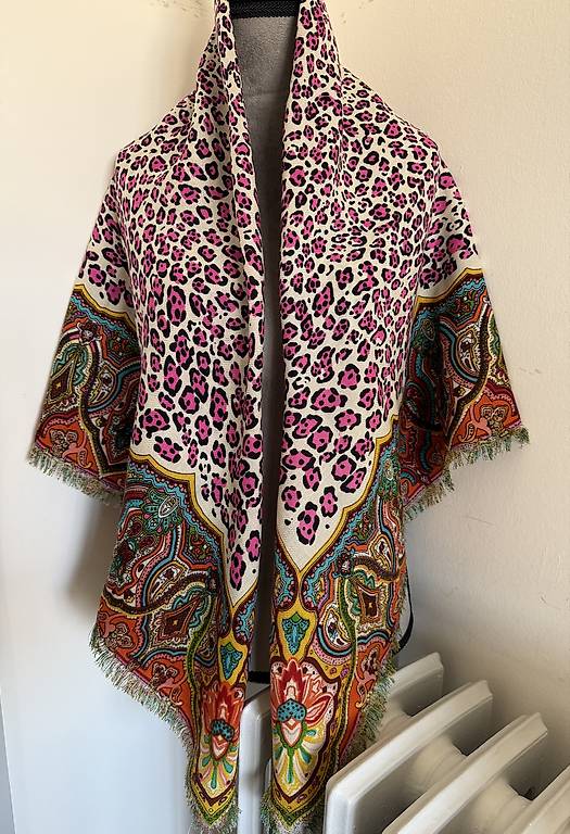 Châle Etro Vintage En Cachemire Et Soie - Motif Ikaté Couleur Sable/ocre/marron