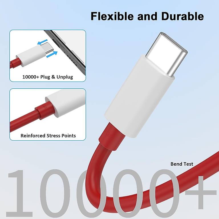 Câble OnePlus Supervooc 1.5m - 10A 100W - USB A Vers Type C - Rouge - Neuf