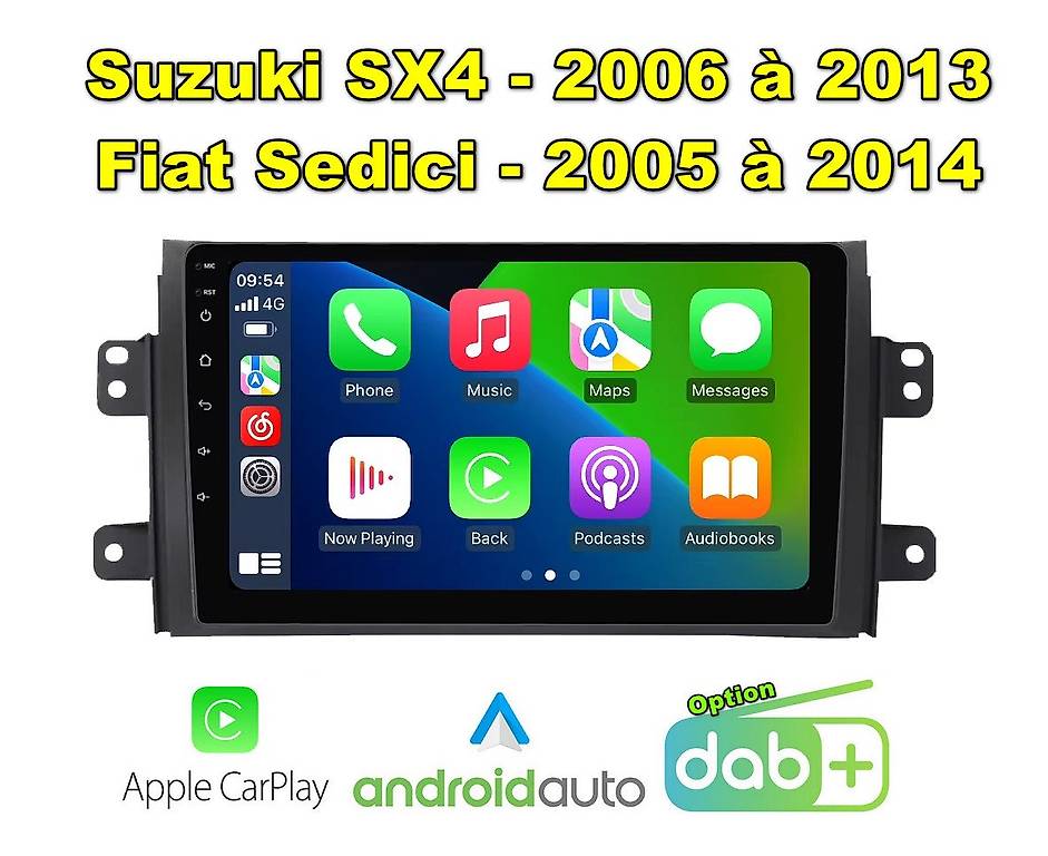 2006-2014 közötti Suzuki SX4 / Fiat Sedici navigáció, MaxTech® PRO SZÉRIA, 4 GB RAM, 64 GB ROM, OctaCore, Carplay és Android Auto, 9-os HD érintőképernyő, GPS, Wifi, Bluetooth, Rádió, USB, EQ, DSP
