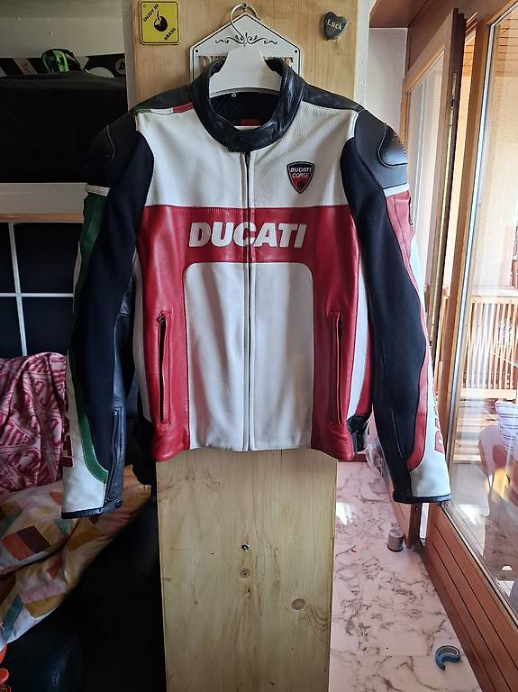 Veste Motard En Cuir Ducati - Blanche - Armure CE - Pour Homme/unisexe