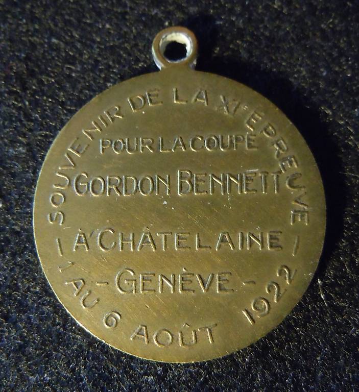 Ancienne médaille en bronze Coupe Gordon Bennett Genève 1922 Canton