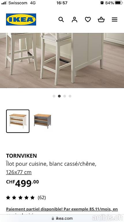 TORNVIKEN Îlot pour cuisine, blanc cassé, chêne, 126x77 cm - IKEA