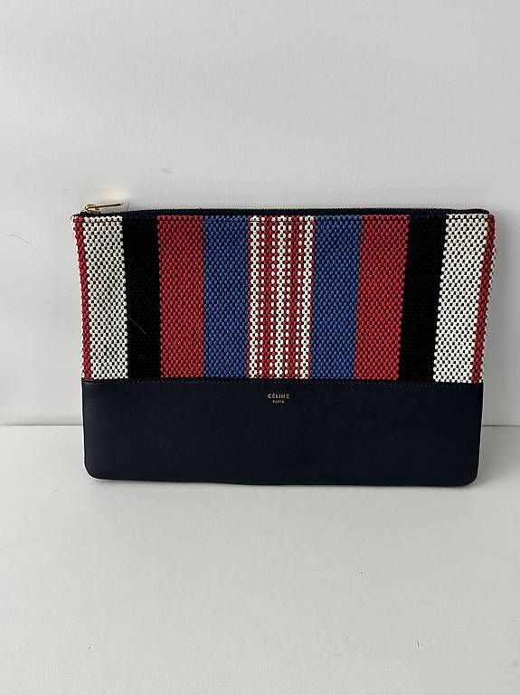 CELINE Pochette en toile et cuir Canton Genève