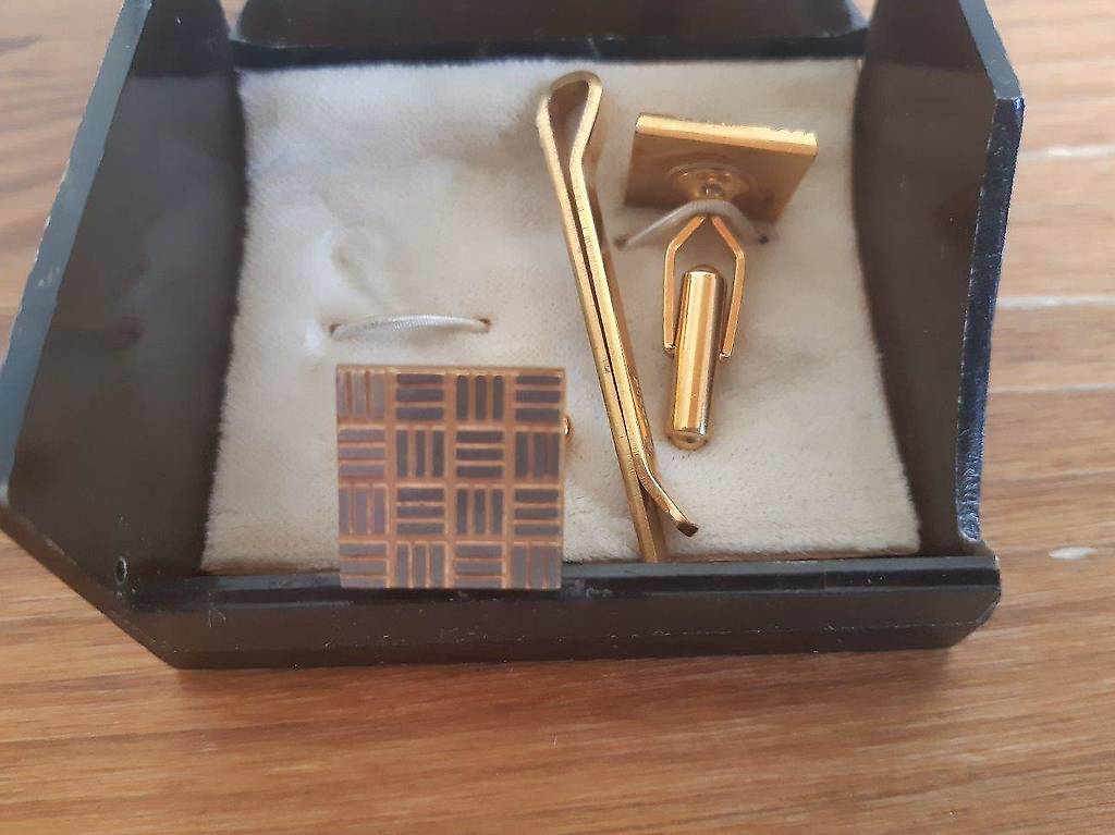 Boutons De Manchette Vintage Marque MURAT Avec Pince à Cravate - Plaqué Or - Occasion