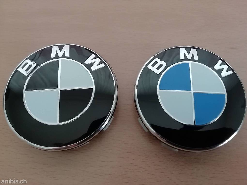 BMW Nabendeckel / Nabenkappen 56 od. 68mm bl/w + s/w 4er-Set