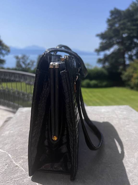 Sac à Main Vintage Crocodile Noir – Années 50/60 – Cuir Véritable