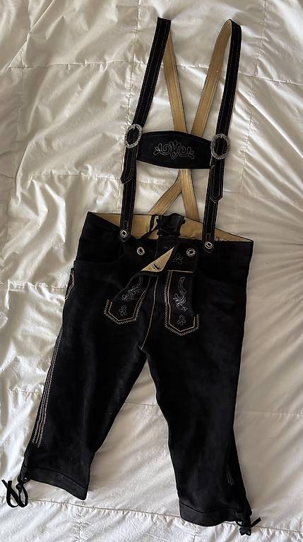 Pantalon En Cuir Traditionnel Schöneberger Pour Enfant - Garçon Et Fille - Bretelles Ajustables - Broderies Détaillées