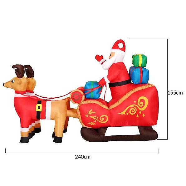 Père Noël Gonflable XXL 240cm Avec Traineau LED – Décoration Noël Extérieure Illuminée – Matériel Fixation Inclus