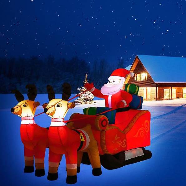 Père Noël Gonflable XXL 240cm Avec Traineau LED – Décoration Noël Extérieure Illuminée – Matériel Fixation Inclus