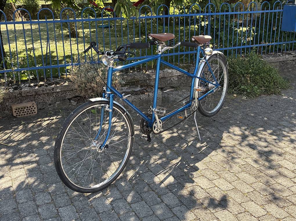 Vélo Tandem Ancien CHAPLAIT 1948 – Acier Bleu, Roues 27.5", 10 Vitesses, Freins Patins