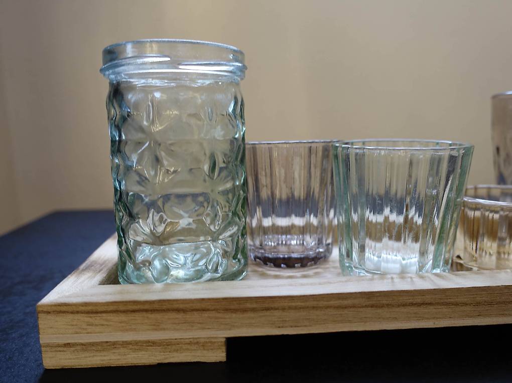 Lot De 2 Photophores CASA BIRCH, Bois Et Verre, Hauteur 10-11 Cm, Neufs
