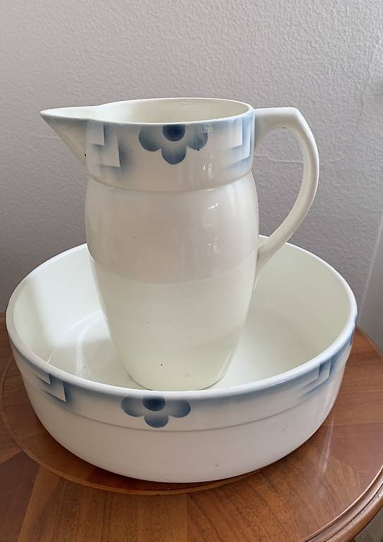 Broc et cuvette porcelaine miniature poupée, 3cm