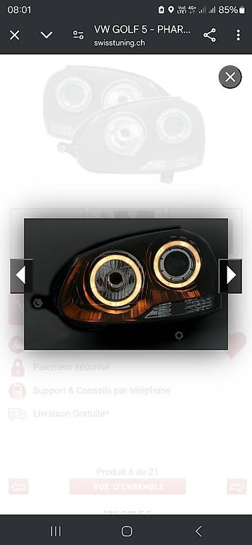 Phares optiques angel eyes 2003-2008 golf gti5 homologué CH Canton ...