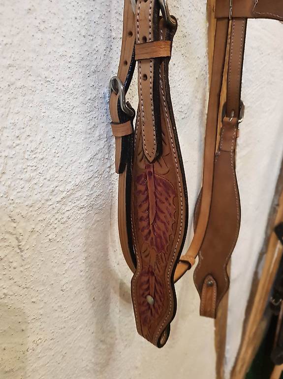Bridon Western Import XL Pour Cheval De Trait – Cuir Bicolore Naturel Et Marron, Taille Extra Grande