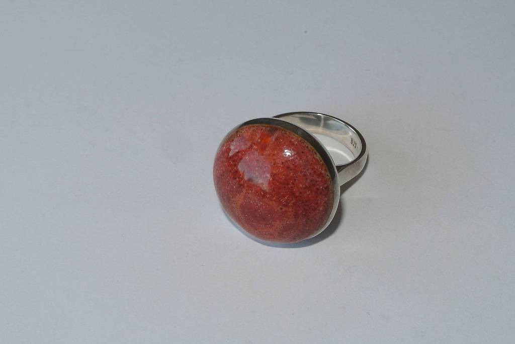 Bague En Argent Et Corail Rouge - Pierre 40x14 Mm, Taille 53 (Équivalent 24), Neuf Sans Emballage