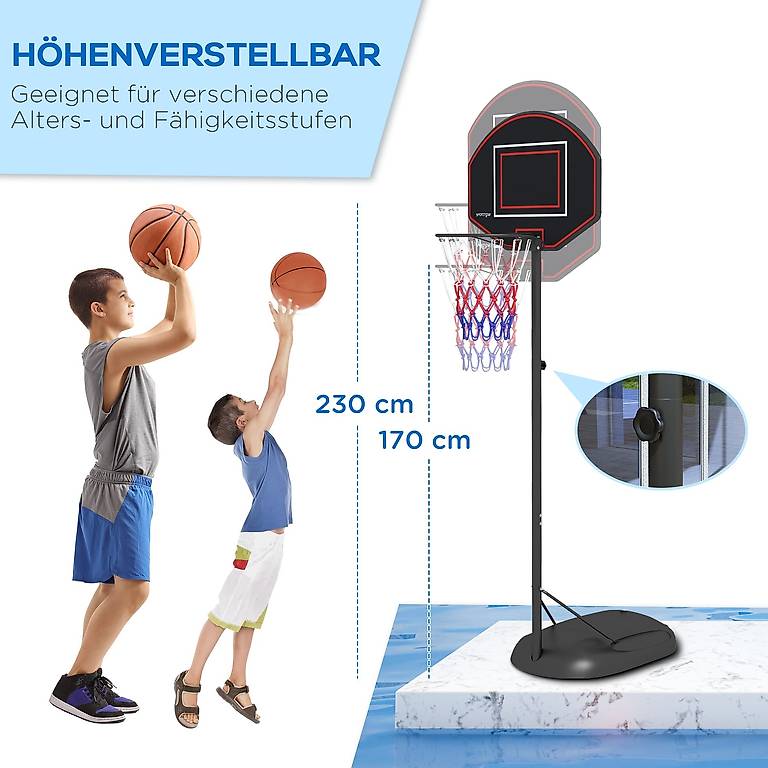 Panier de basket-ball avec roulettes, hauteur réglable de 305cm, Base adaptée remplie d'eau et de sable pour enfants et adultes, utilisation intérieure et extérieure  1420