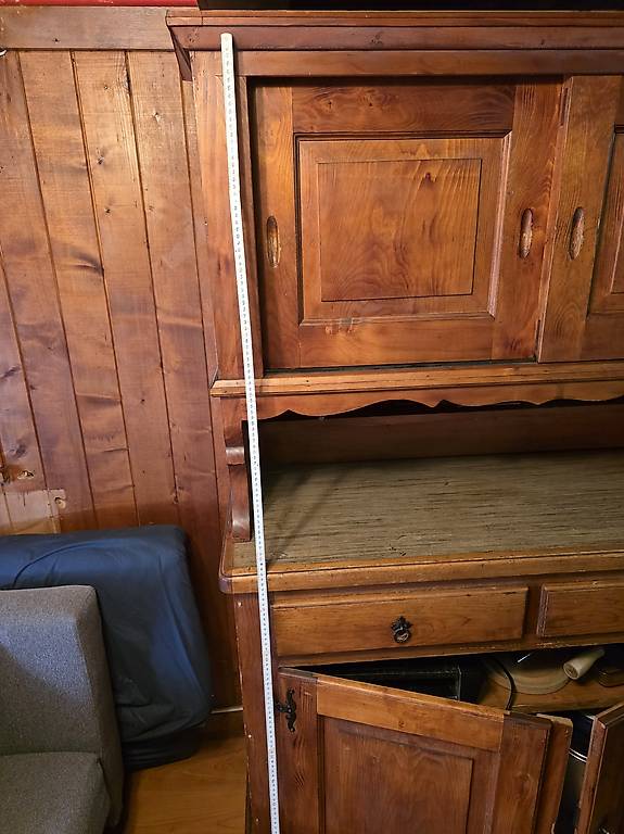 Magnifique Vaisselier Ancien En Bois Gris – Armoire Haute 234 Cm – Style Vintage