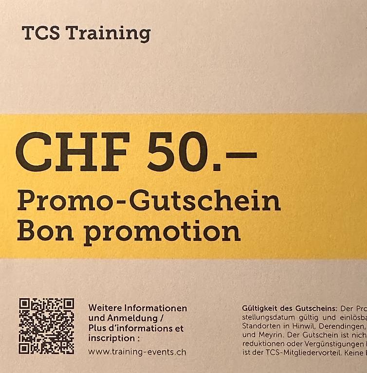 TCS Training & Events Bon valeur CHF 50.- Canton Vaud - anibis.ch