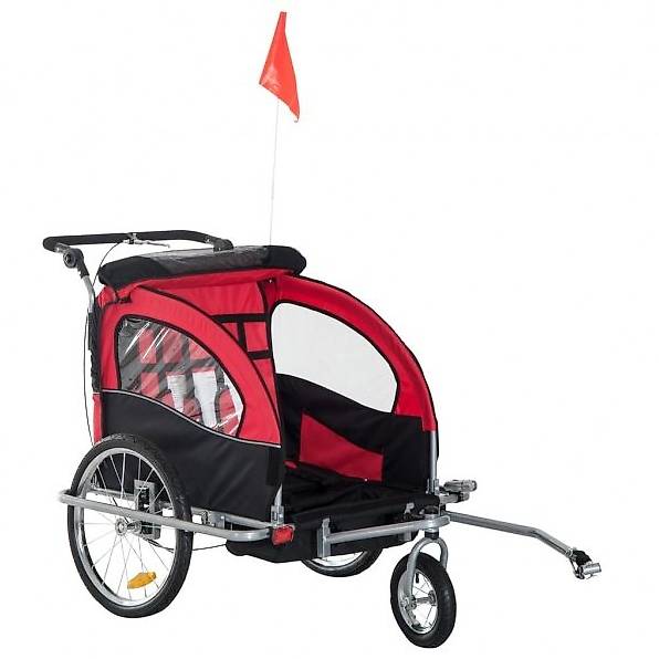 HOMCOM Remorque vélo jogger 2 en 1 pour enfant drapeau roue avant